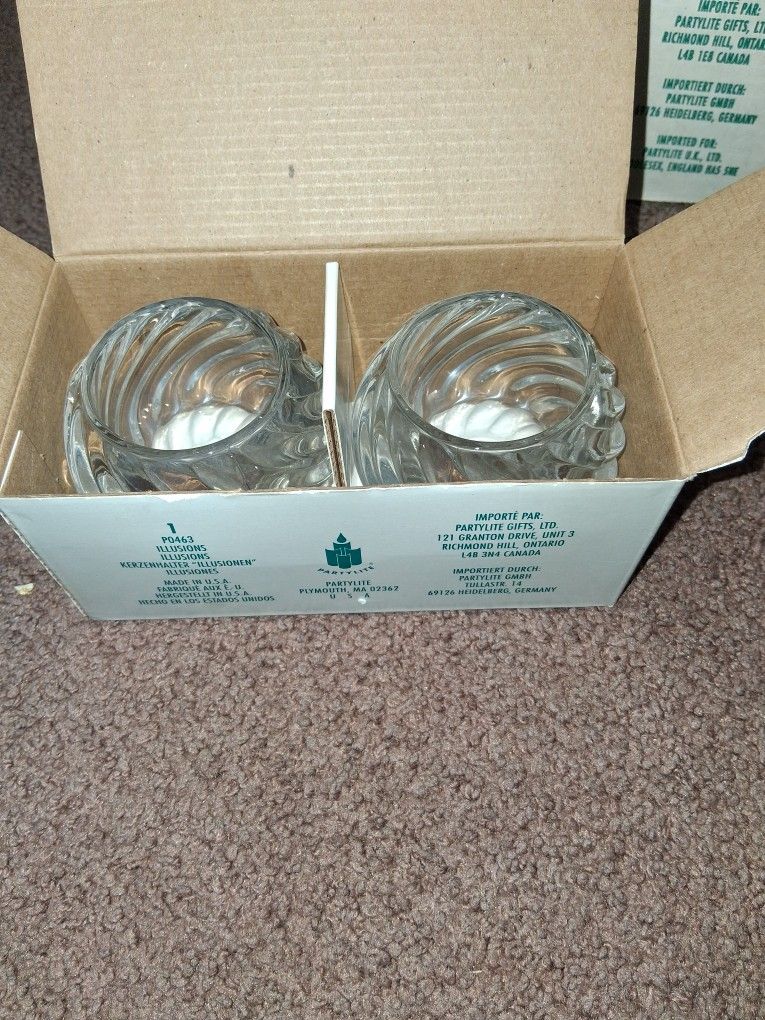vintage PartyLite "Illusions" glass swirl tealight or votive candle holders, model P0463.