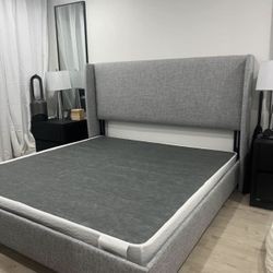 Heather Gray King Size Upholstered Bed Frame With Box Springs 