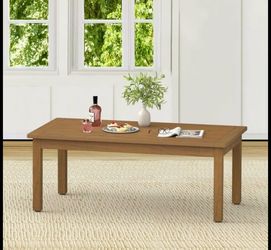 LUE BONA 42''L Patio Coffee Table,HDPS Rectangle Outdoor Coffee Table,Teak Color-Oil Printed