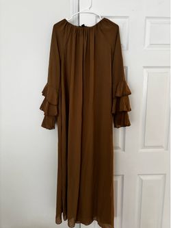 Brown Chiffon Maxi Dress with Ruffle Sleeves