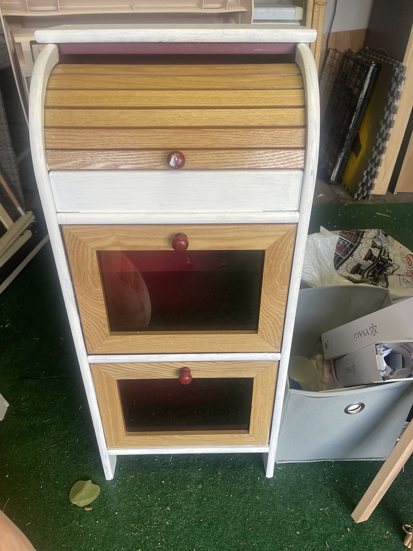 small roll top 2 drawer wood storage dresser 