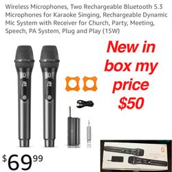 New Wireless Microphones, Two Rechargeable Bluetooth 5.3 Microphones for Karaoke Singing, Rechargeable Dynamic Mic System with Receiver for Church, Pa