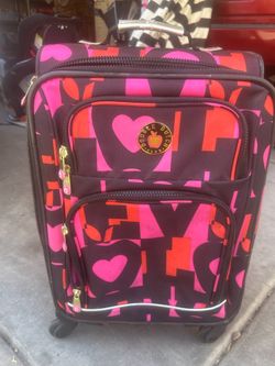 vintage Double Dutch Club "Love" Softside Rolling Carry-On Suitcase.
