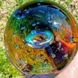 Hand Made Multi Colored Glass Orb 9.4 lbs with Stand