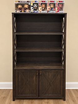 Dark Brown Bookcase with Cabinet Doors