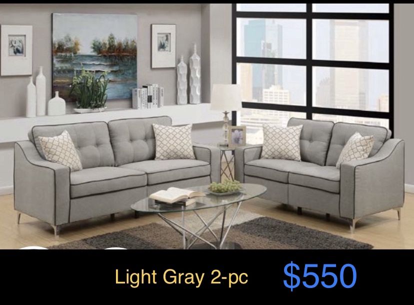 2 Pc Sofa Set In Light Gray