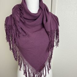 Hand Woven Moroccan Scarf 40”x 40” Purple Fringe