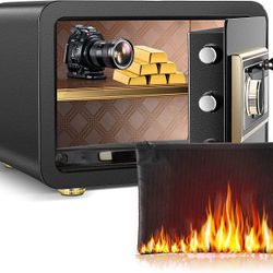 0.8 CUB Small Money Safe Box Fireproof Waterproof with Fingerprint Access Keylock and Code LCD Screen for Cash Gun Document