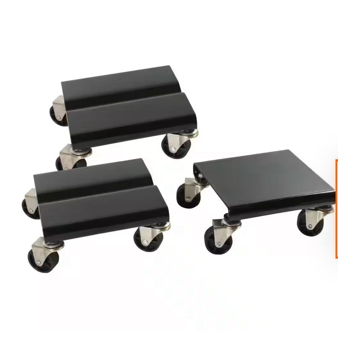 3PCS SNOWMOBILE DOLLY SET • Use for moving and storage snowmobile in garage. Can be used for rolling other equipment around. • Each dolly is equipped 