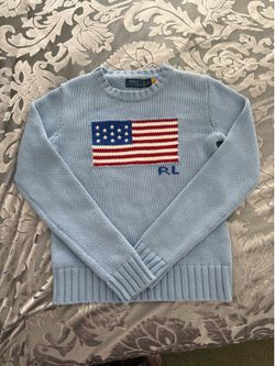 Women’s Polo Ralph Lauren Light Blue Flag Sweater in XS
