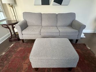 Gray Fabric Sofa with Matching Ottoman