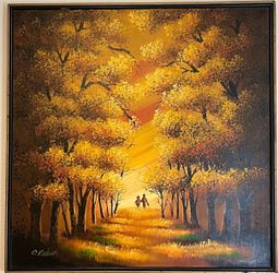 C. Roberts – “Golden Trees Passage” Large Framed Painting | 37” x 37”