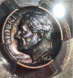 1962 DARK BLUEBERRY TONED PR65 ROOSEVELT DIME!!