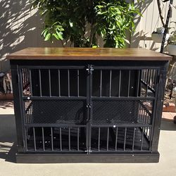 40" Farmhouse Dog Crate Cage Furniture, Double Door, End Table, Chew Resistant Rustic Brown + Black