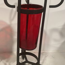 Vintage Ruby Glass Wrought Iron Candle holder
