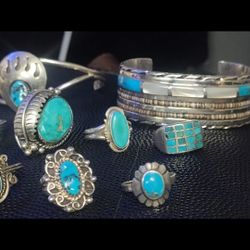 Vintage Native Turquoise Sterling Silver (Signed)