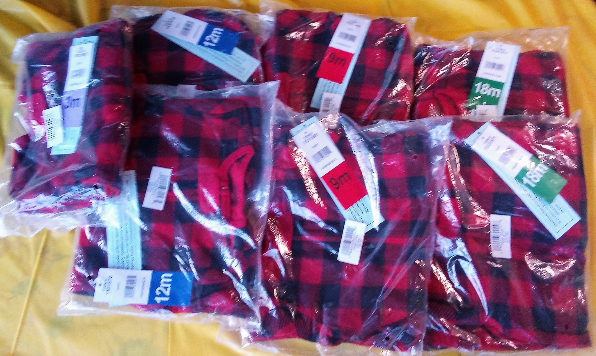 Eddie Bauer Red Plaid 7-Piece Baby Onesies Set! Various sizes. 3m, 9m, 12m and 18m. New in packaging. Located in Tarzana!