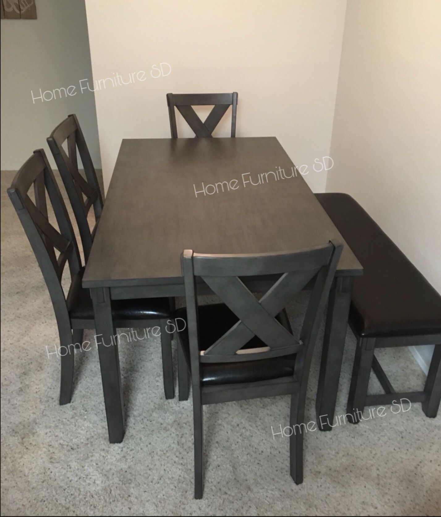 6 Pieces Dining Set Solid Wood Elegant Gray Finish Table, 4 Chairs and Seat Bench.🤩Labor Day Sale!