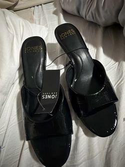 Jones New York Black Patent Heeled Sandals