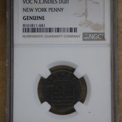 1790 New York Penny VOC N.E. Indies Duit - NGC GENUINE. sealed. with hologram. NGC COA (contact info removed)-041.