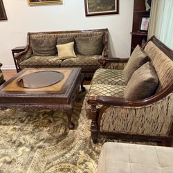 Handmade Cherry wood living Room Set - Couch, Armchair Coffee Table