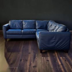 Natuzzi Editions Blue Leather Corner Sectional