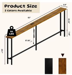 Sofa Console Table with Built-In Power Outlet