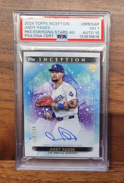 PSA 7,10 #/299 on card Auto Rc Andy Pages 2024 Topps Inception Emerging Stars 💙