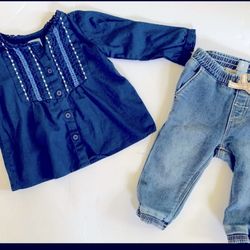 Girls 6-12 Months Outfit Baby Gap Tunic Top Jeans EUC Clothes 