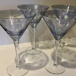 Set of 4 Etched Martini Glasses with Grape Design