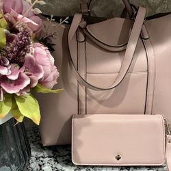 Pink Leather Landry Handbag & Wallet