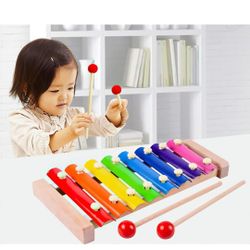 Xylophone for Kids, Natural Wooden Glockenspiel, Educational Learning and Preschool for Kids with Metal Bars, Includes Two Sets of Child-Safe Wooden M