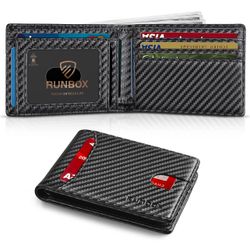 RUNBOX Wallet for Men Slim 11 Credit Card Holder Slots Leather RFID Blocking Small Thin Men's Wallet Bifold Minimalist Front Pocket Large Capacity Gif