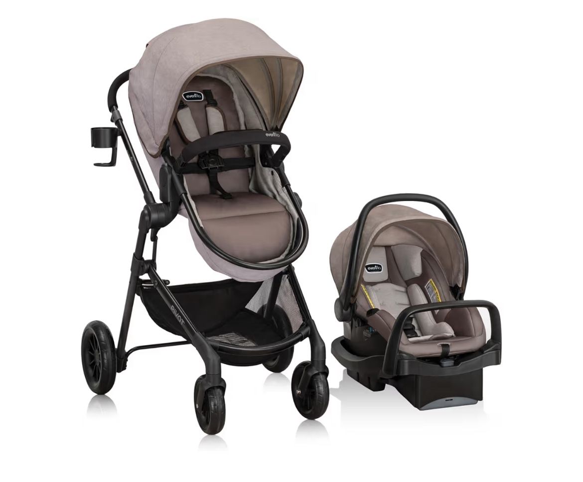 Evenflo Pivot Modular Travel System with LiteMax Infant Car Seat with Anti-Rebound Bar (Desert Tan)