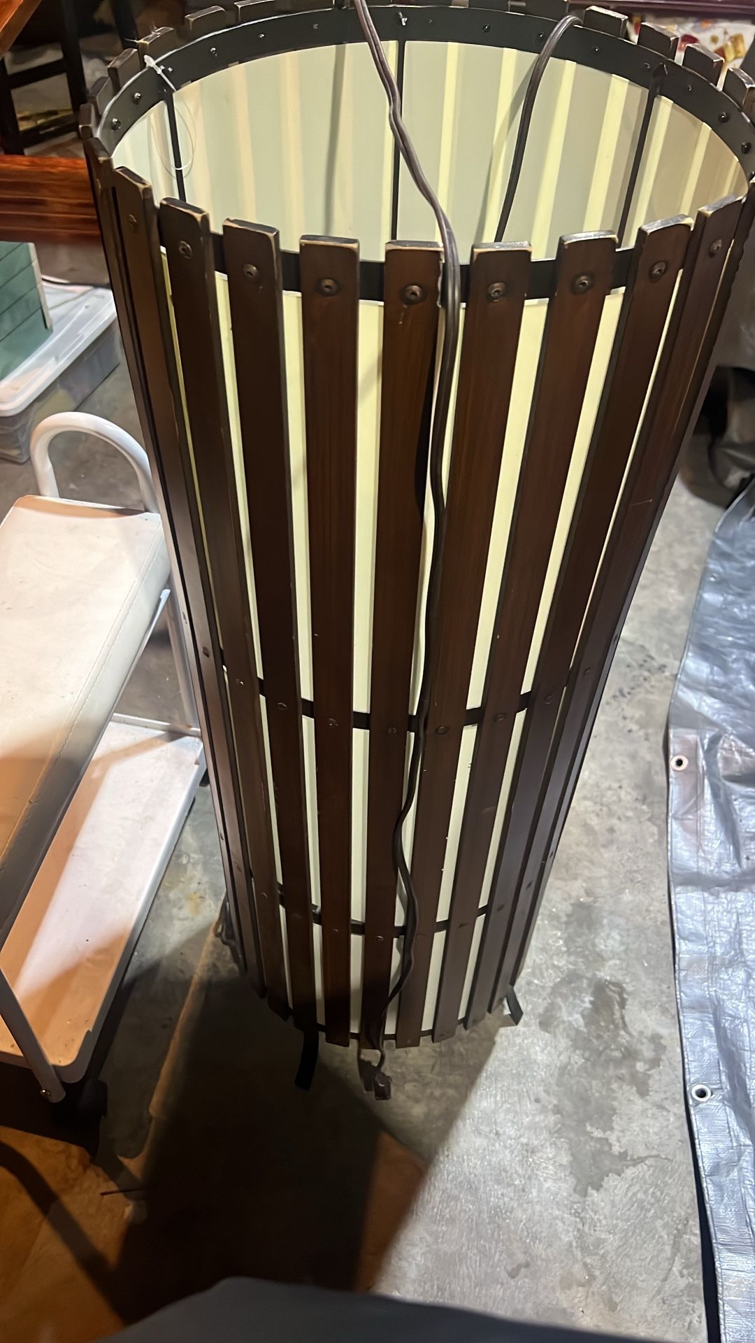 Vintage: Contemporary Modernist Walnut Slat Cylindrical Floor Lamp