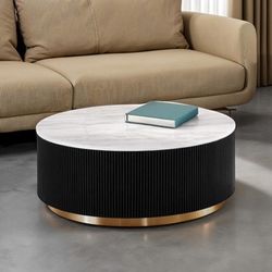 ROUND COCKTAIL COFFEE TABLE BLACK WHITE GOLD ART DECO VIBE