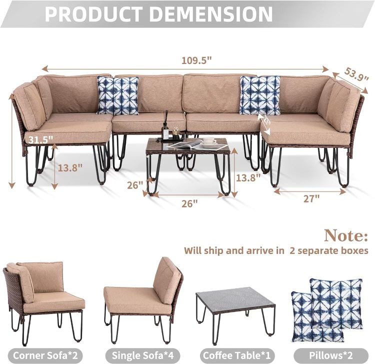 7pc outdoor patio furniture set with cushions 