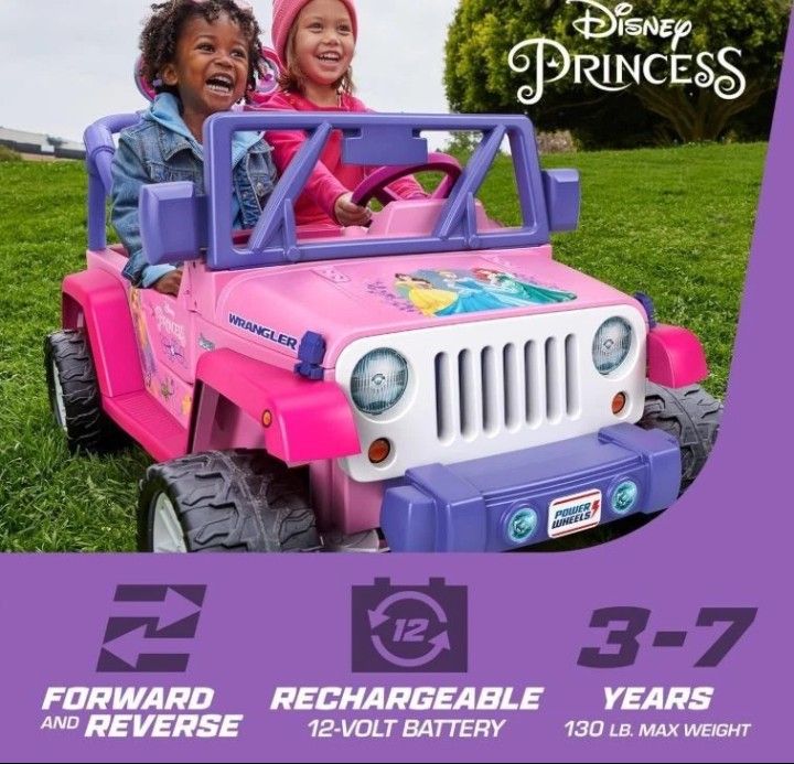 Power Wheels Disney Princess Jeep Wrangler Battery Powered Ride-on Vehicle, 12 V