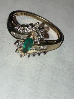 Gold Ring with Green Stone and White Accents