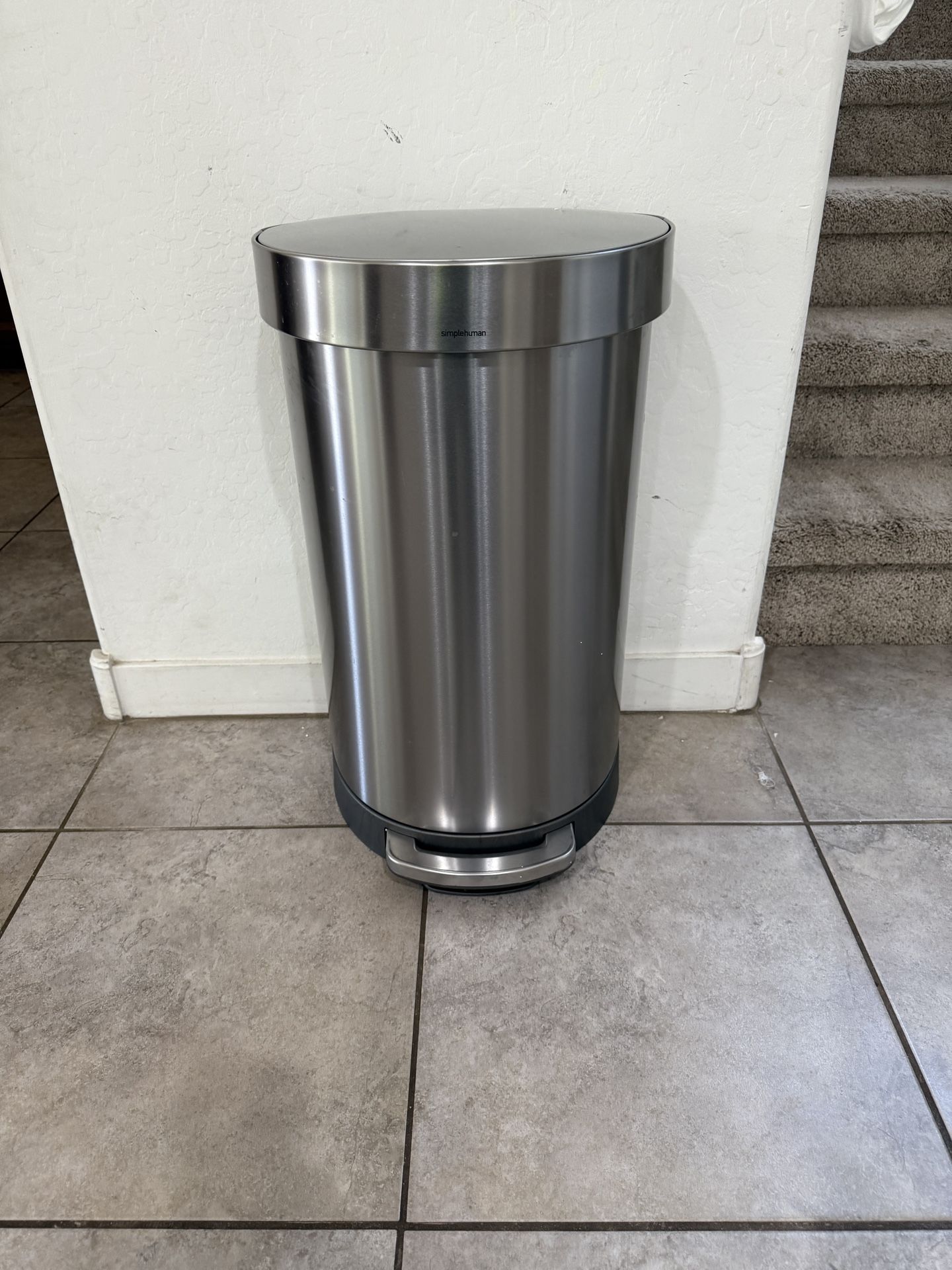 simplehuman 60 Liter Semi-Round Hands-Free Kitchen Step Stainless Steel Trash Can with Soft-Close Lid, Brushed