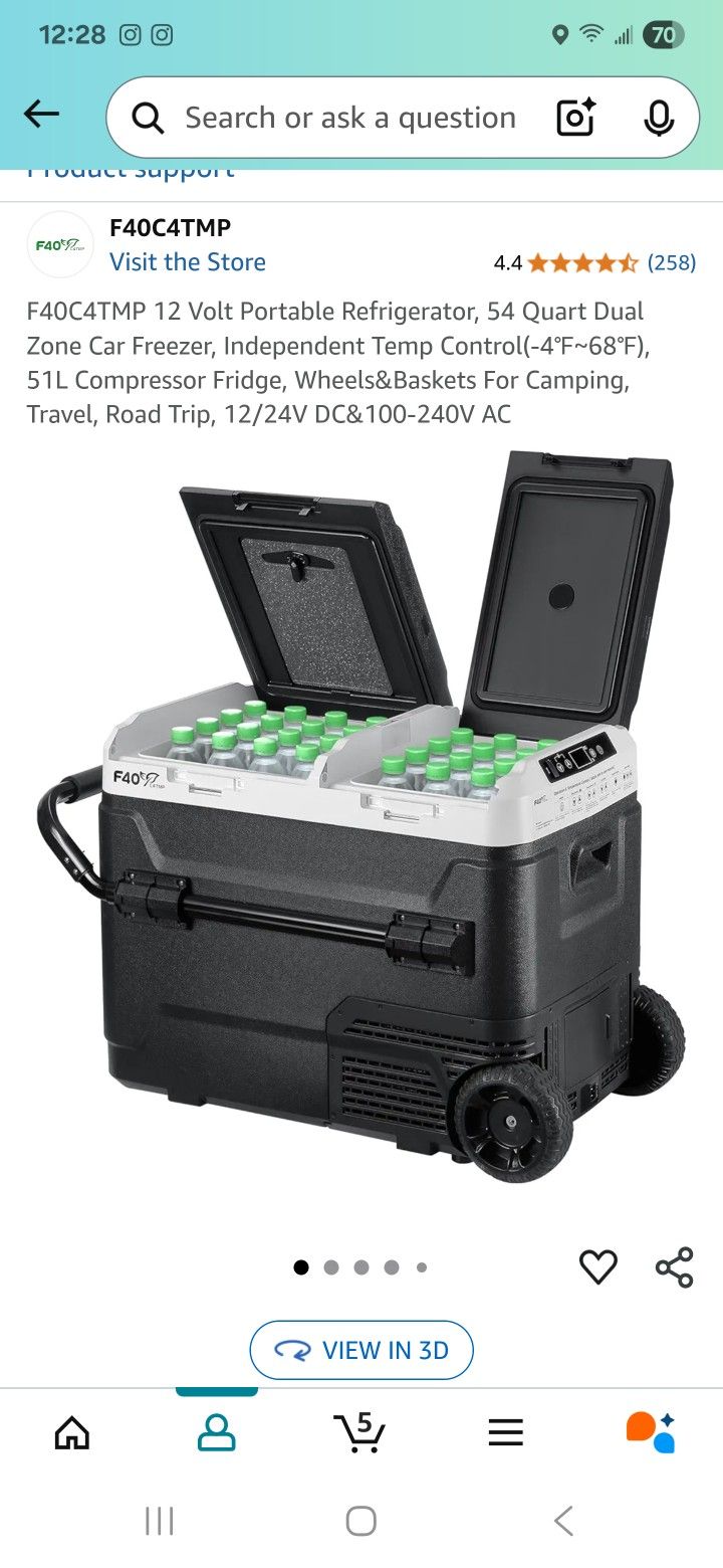 12 Volt Portable Refrigerator, 54 Quart Dual Zone Car Freezer