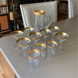 antique glass set with gold vermeil trim