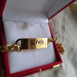 Rare Elvis (1990's) Gold Plated I'd Bracelet With Red Velvet Case