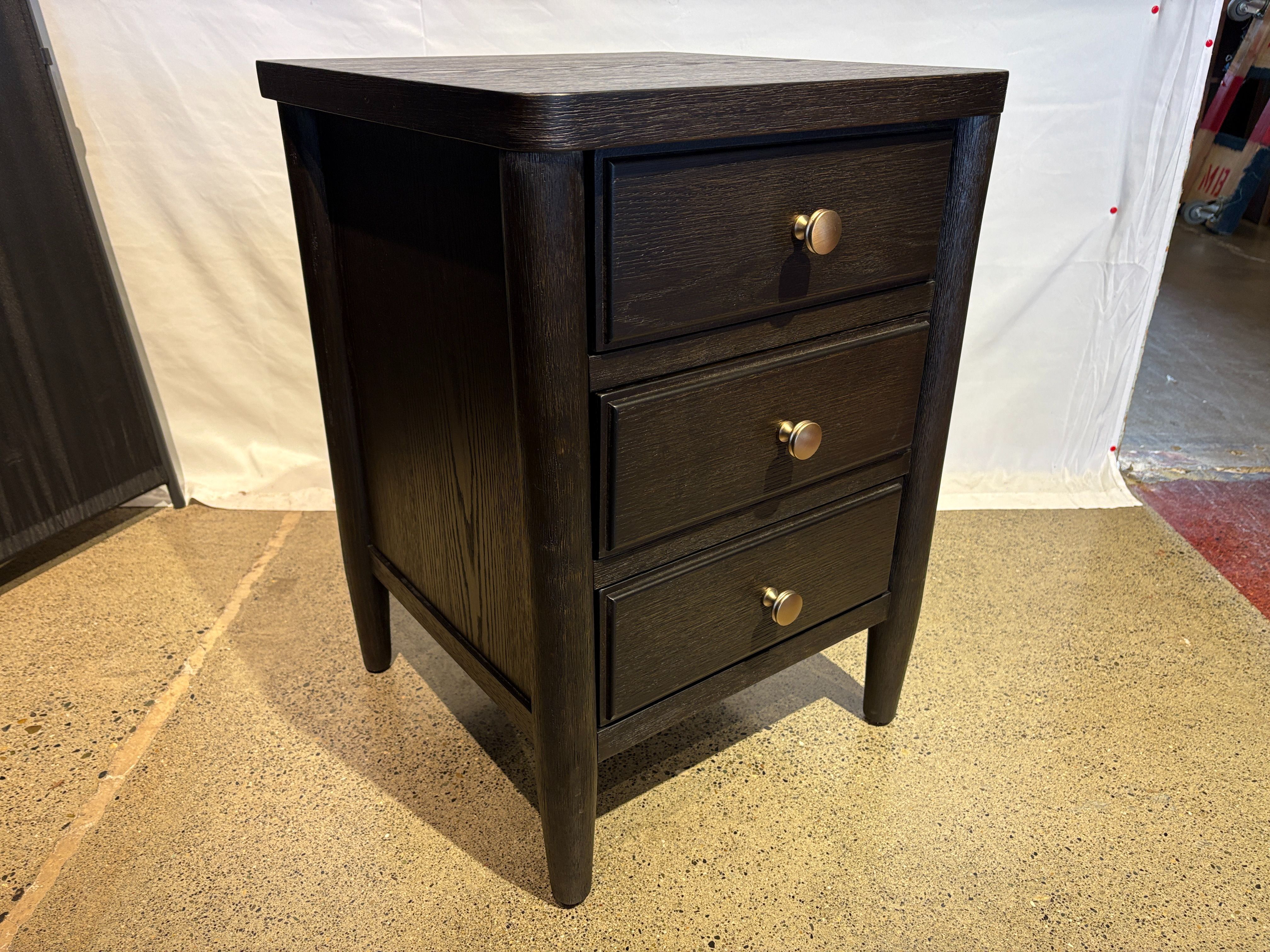 Deep Brown Modern Farmhouse Solid Wood 3-Drawer Nightstand