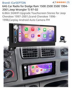 64G Car Radio for Dodge Ram 1 3-2001,Jeep Wrangler TJ 97-02 6.86in 5GWiFi Upgrade Touchscreen Stereo for Jeep Cherokee 1,Grand