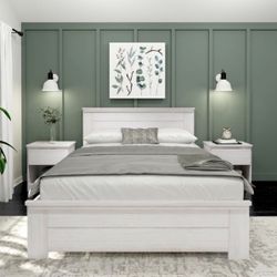 Plank+Beam Farmhouse Queen Bed with Panel Headboard, Solid Wood Platform Bed