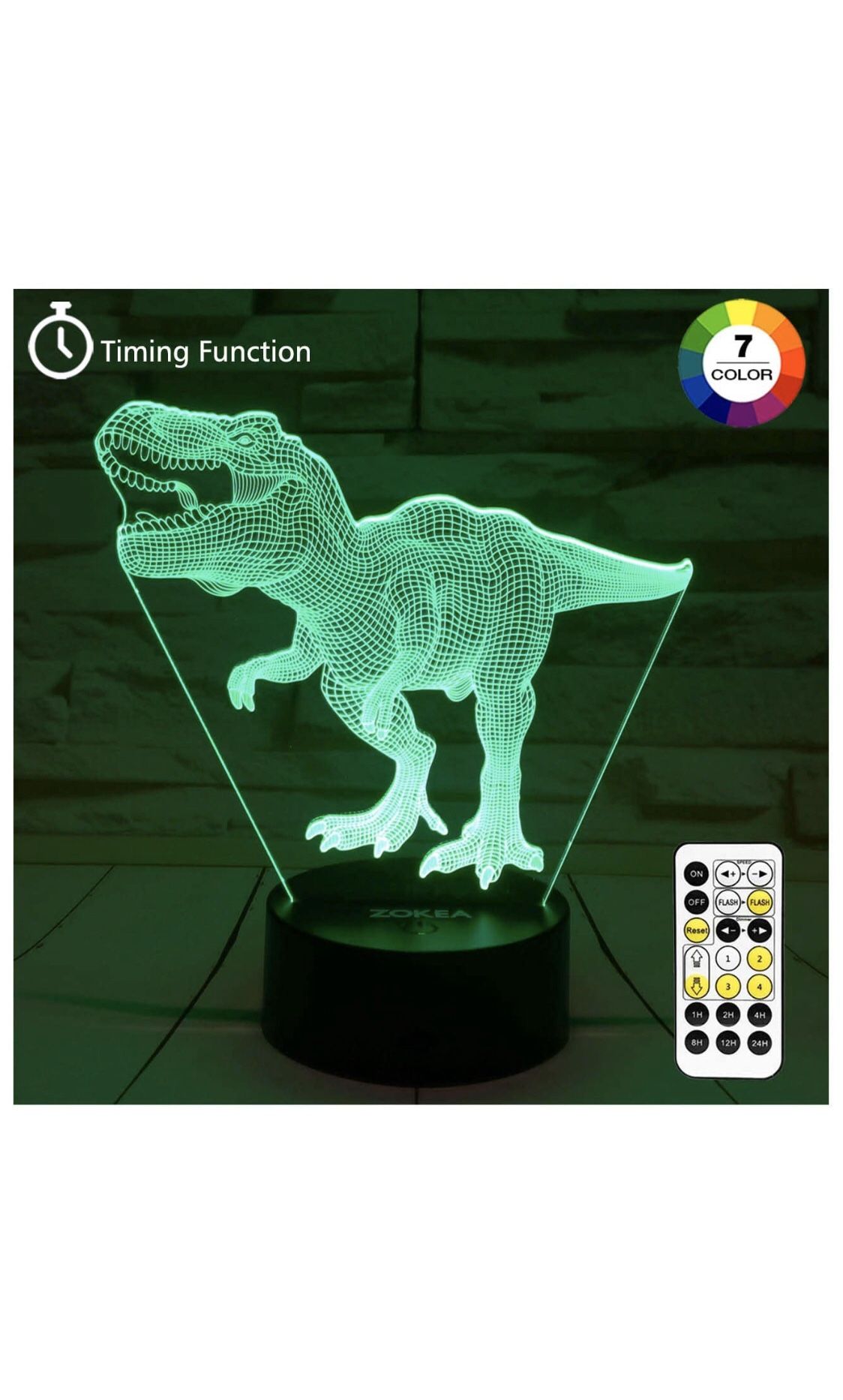 Dinosaur Toys, T Rex 3D Night Light 7 Colors Changing Night Lights for Kids with Timer & Remote Control & Smart Touch, T Rex Toys Birthday Gifts for