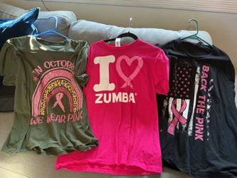 3 TShirts SZ XL Zumba Wear Gildan one unbranded October Breast Cancer