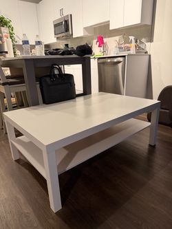 White Dining / Kitchen Table + Small Side Table – Great Condition