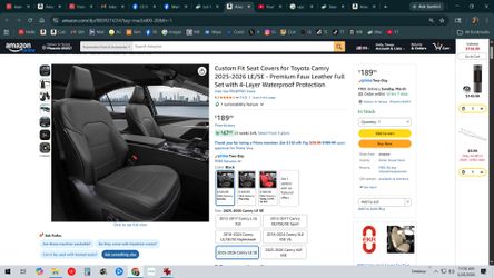 Toyota Camry 2025-2026 LE/SE Car Seat Covers*Full Set* PU Leather, Black